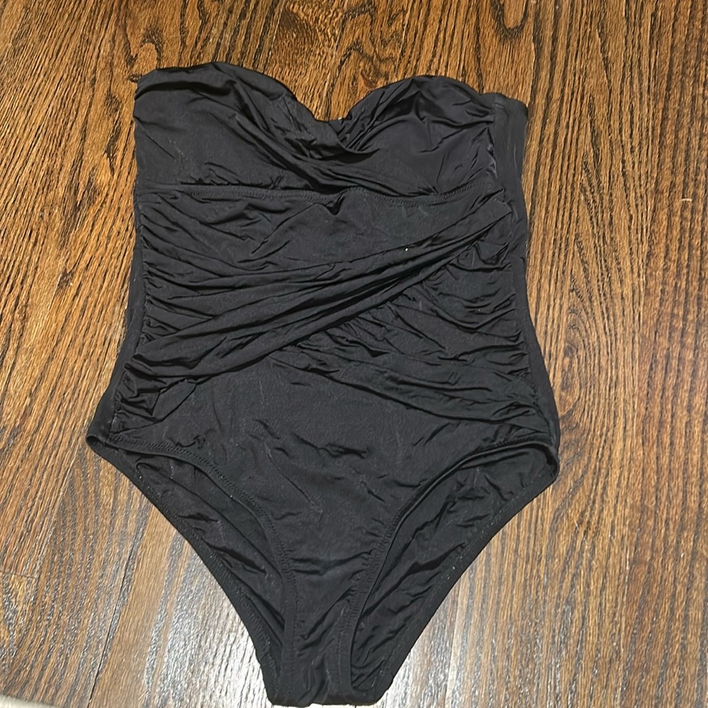 JCrew Strapless Black Ruched One Piece Swimsuit